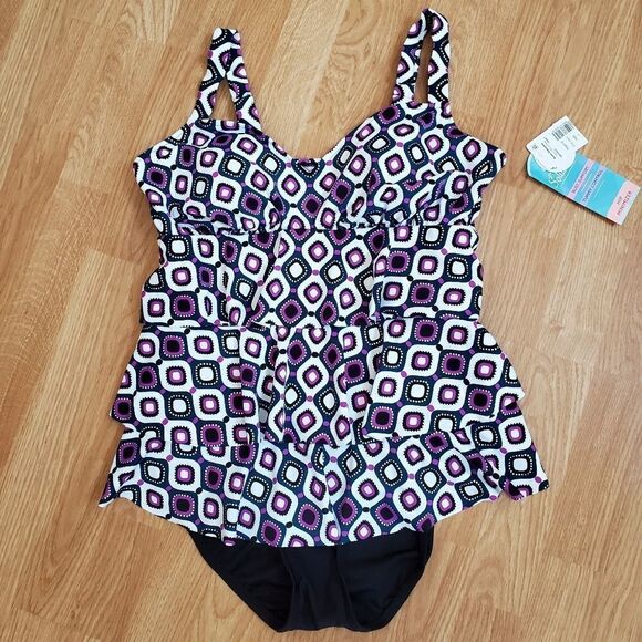 Swim Solutions Jewels Tiered Tummy Control 1-Piece - Picture 4 of 16